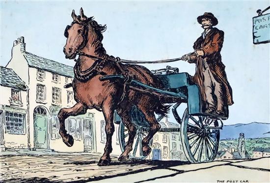 After Jack Butler Yeats (1871-1957) Cuala Press; The Post Car, The Fiddler of Dooney and Evening 12 x 15in & 14.25 x 10.75in.